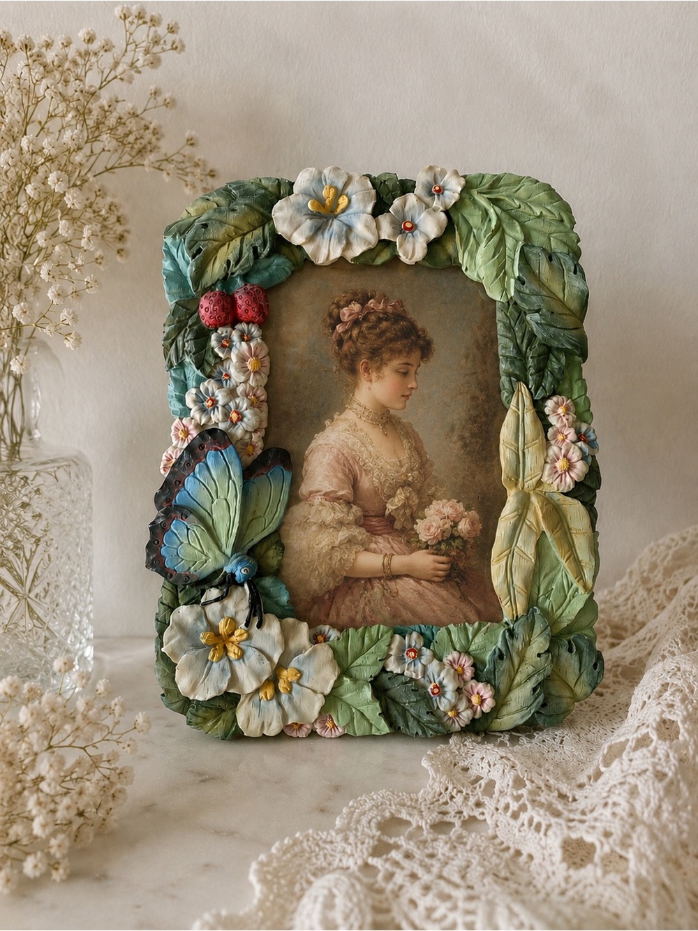 🌿 Vintage Floral Butterfly Picture Frame